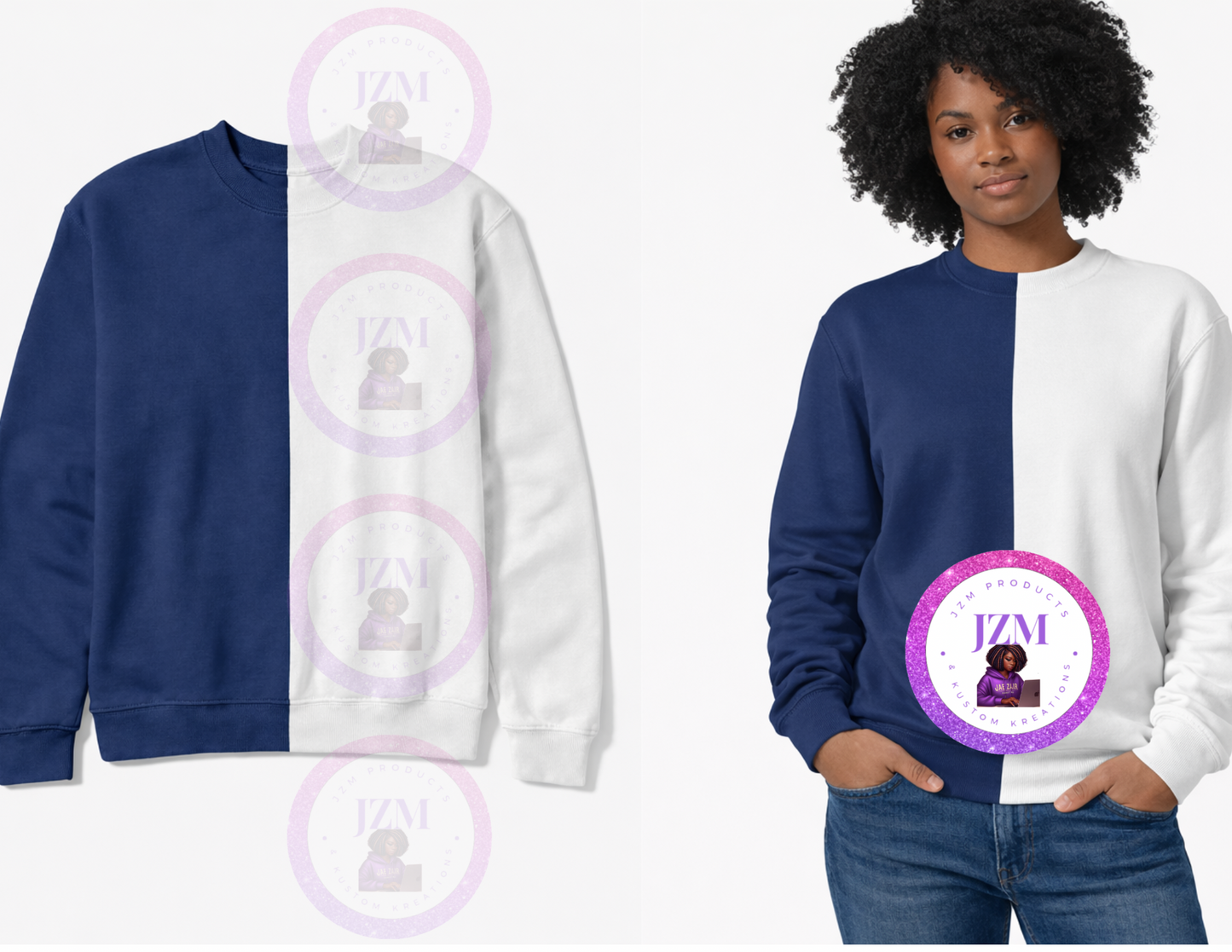 Two Toned/Color Block Crew Neck Sweater
